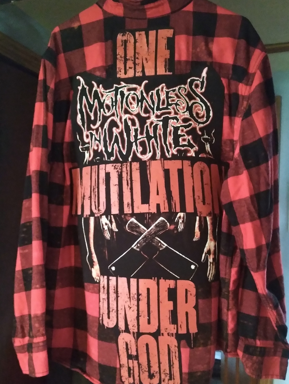 Upcycled Bleached Flannel Shirt W/ Custom MOTIONLESS IN WHITE back Patch
